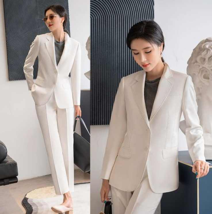 女士小西裝 白色女士小西裝套裝,職業(yè)女士西裝氣質(zhì)高雅,果斷干練